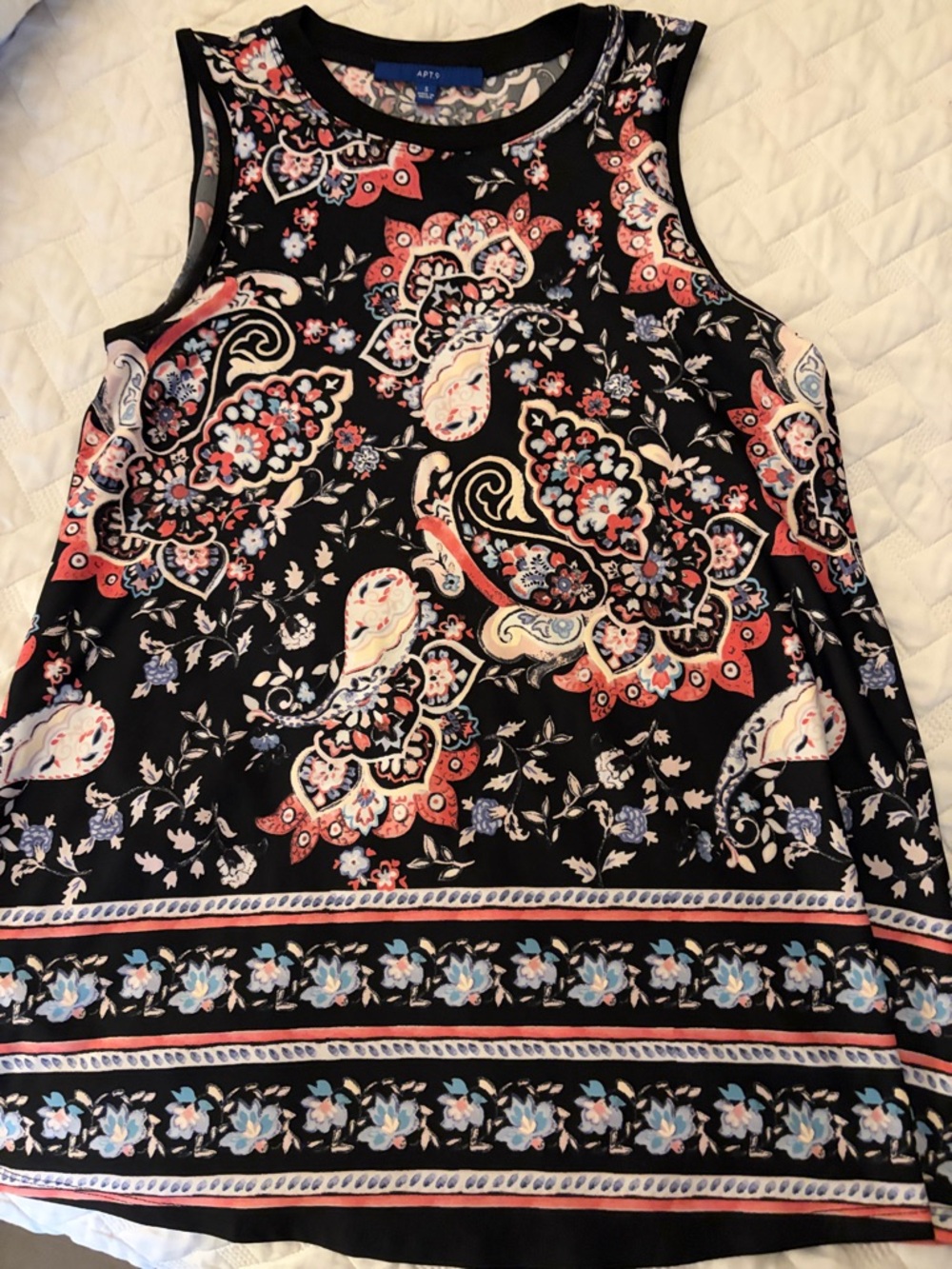 Apt. 9 Black Paisley Tank with Coral and Cream Accents